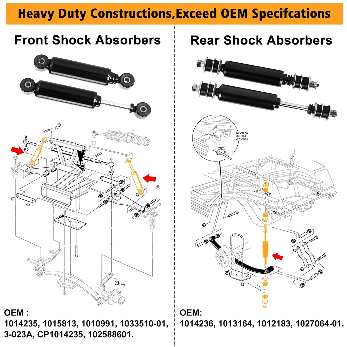 MOSNAI rear shocks for Club Car DS gas reduce jolts during hill climbs.