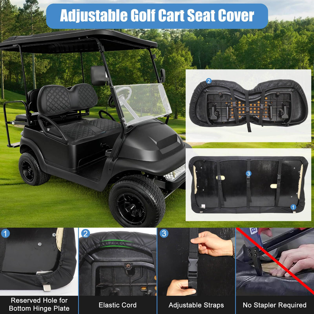 MOSNAI Easy-installation seat cover with straps for quick, tool-free fit.