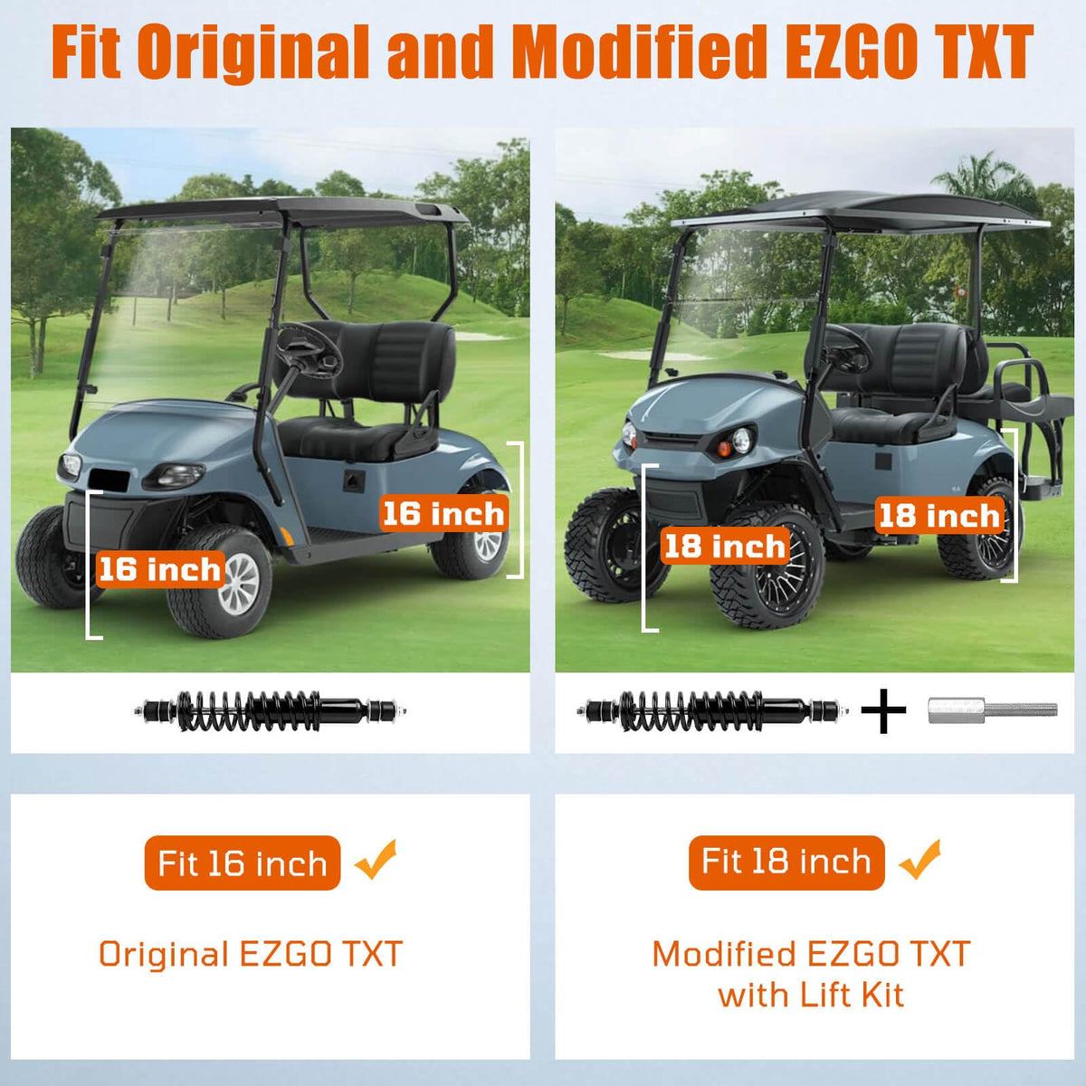 MOSNAI shock extender kit adds extra length for lifted EZGO carts.