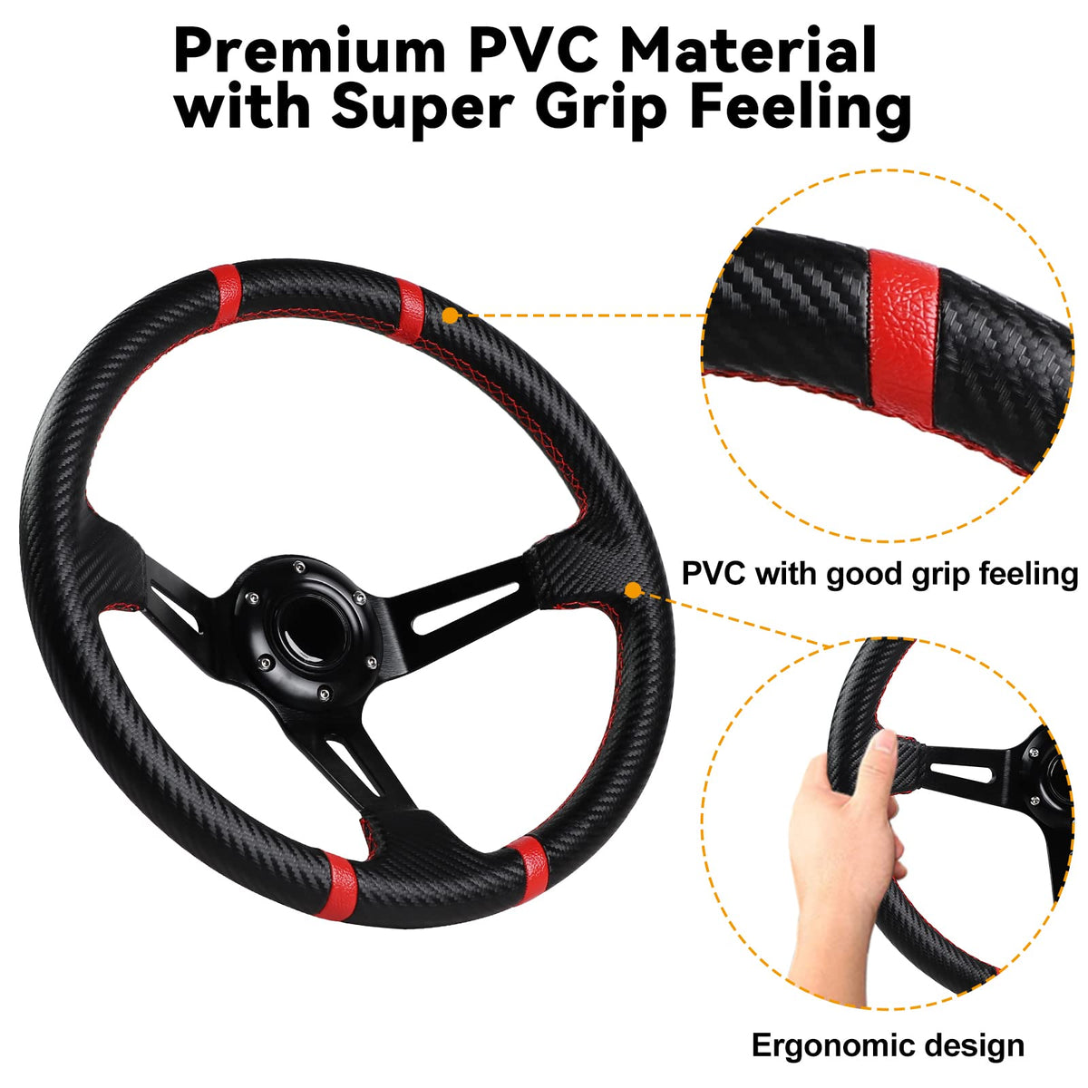 MOSNAI racing-style wheel with black spokes enhances visual appeal.