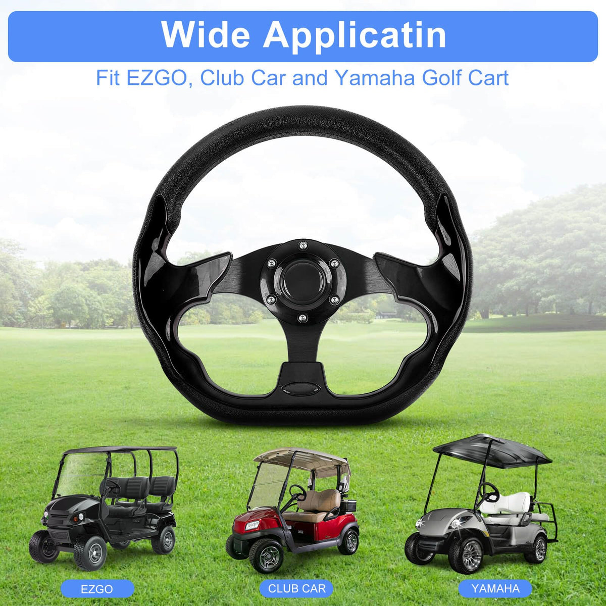 Universal MOSNAI golf cart steering wheel adds versatility and style.