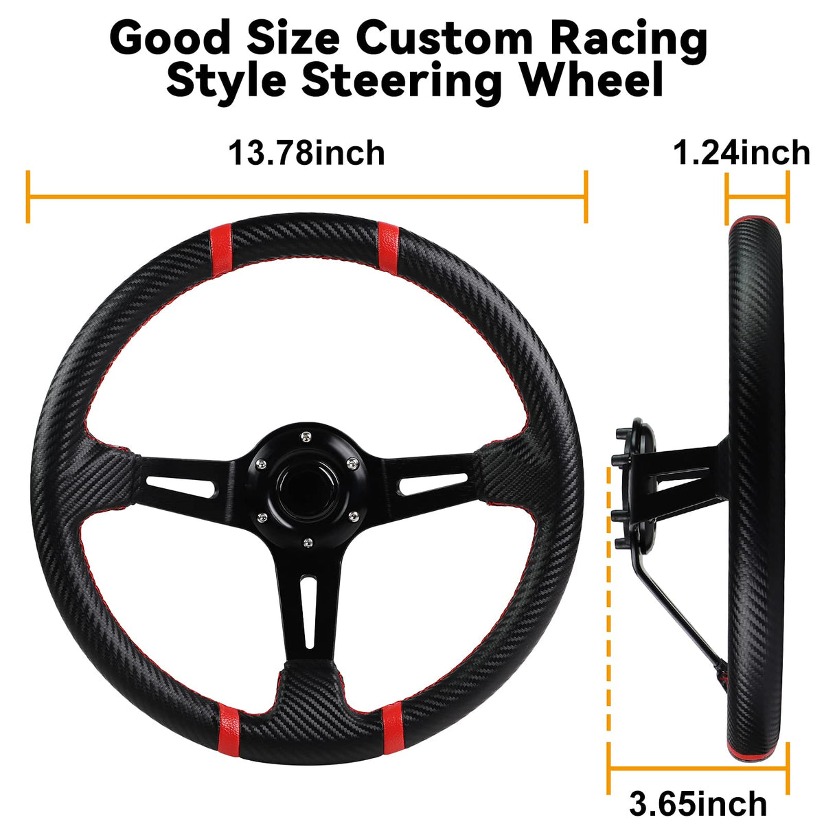 MOSNAI universal golf cart steering wheel side view shows broad compatibility.