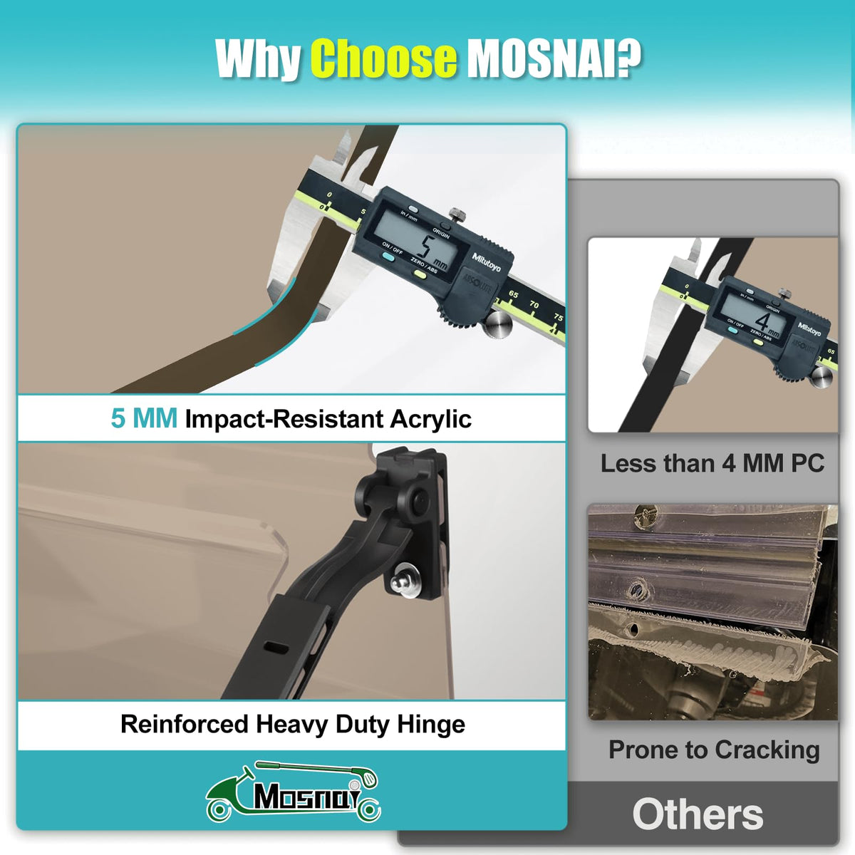 MOSNAI windshield with UV protection shields interior from sun.