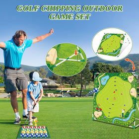 Mostop Golf Chipping Game Set assembled in living room, easy setup for family fun.