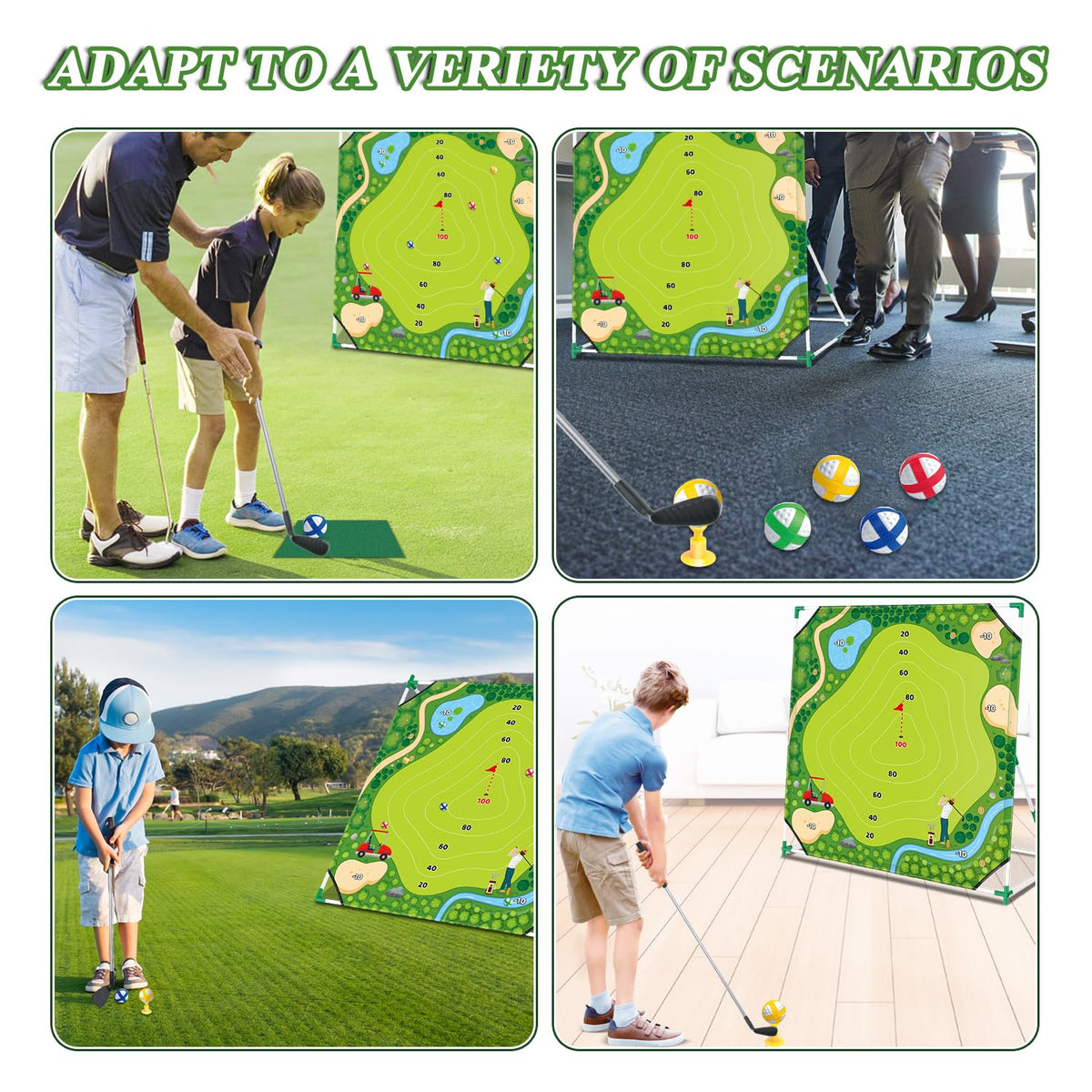 Mostop Golf Chipping Game Set durable chipping mat, safe turf for all ages.