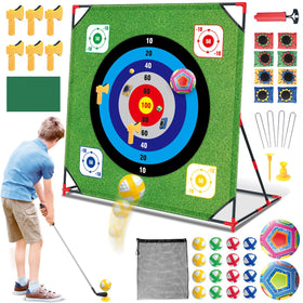 Mostop golf chipping game stand ready for backyard setup and easy portability.