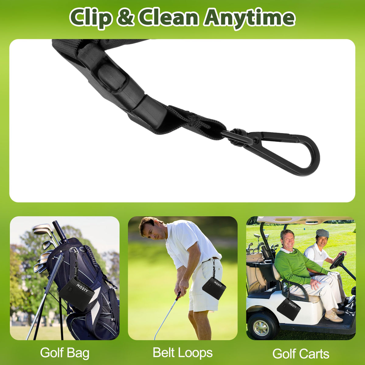 MOSTY Golf Club Cleaner Bag interior with waterproof liner trapping water and dirt
