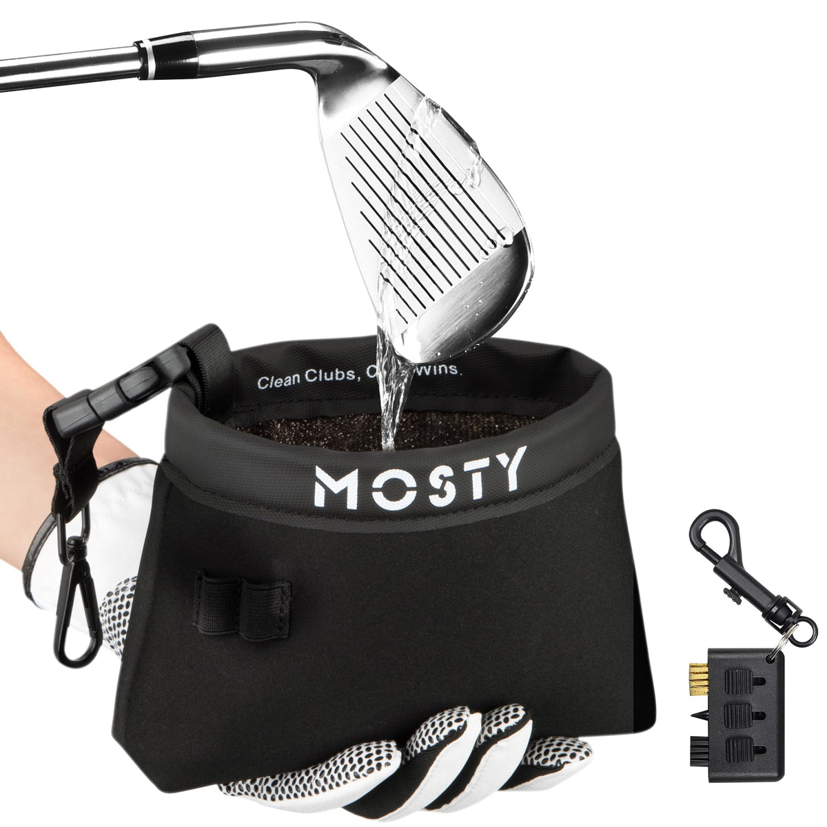 MOSTY golf club cleaner bag with detachable strap for on-course use