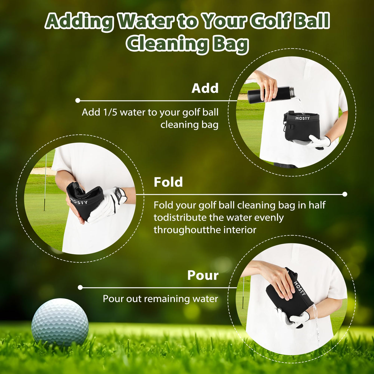 MOSTY quick-clip attachment secures the bag to your golf gear
