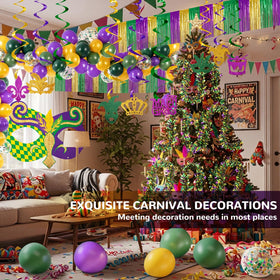 Motionchic Mardi Gras kit balloon chain adds vibrant carnival energy.