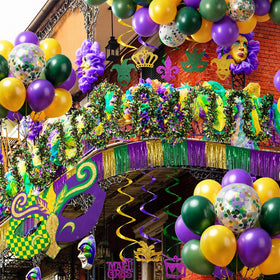 Motionchic Mardi Gras kit large mask serves as a bold centerpiece.