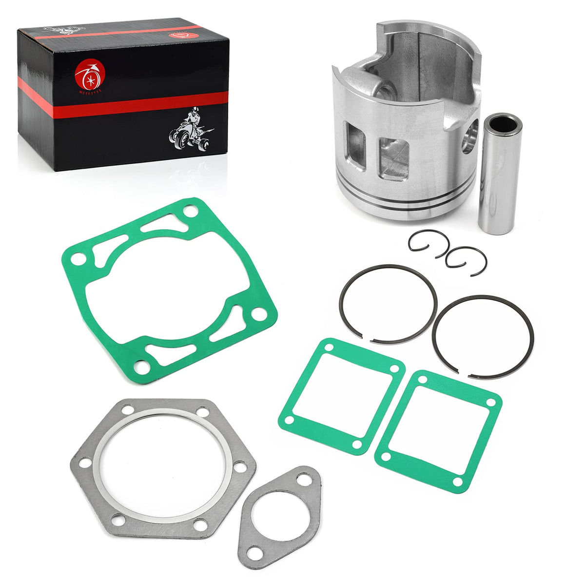 MOTO1988 piston ring kit closeup showing precision tolerances for smoother compression
