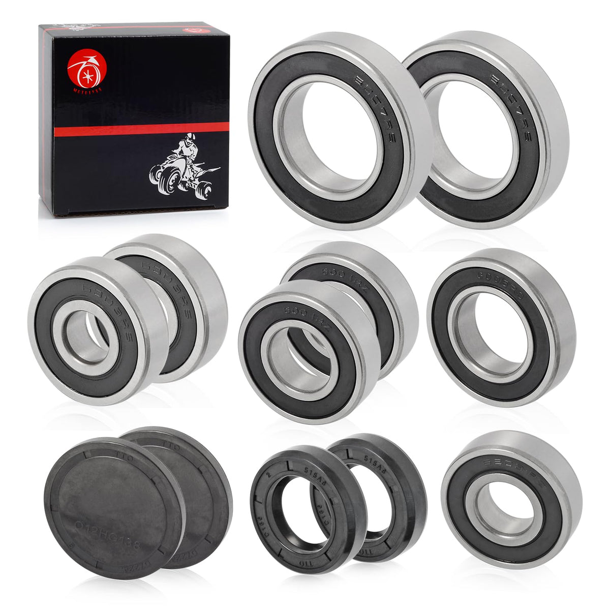 MOTO1988 rear-end bearing seals kit front view for EZGO carts ready for maintenance.