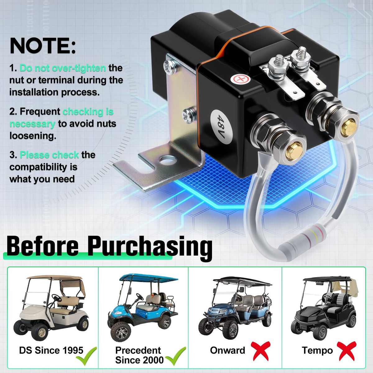 Motofoal solenoid terminals close-up showing careful torque approach