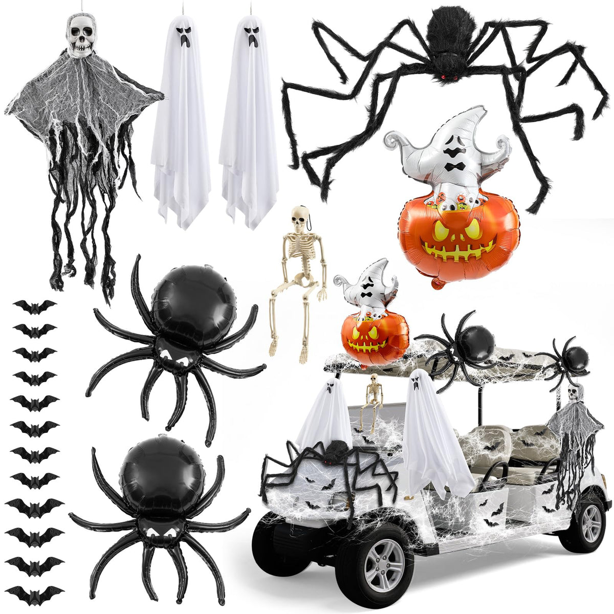 Moucuny Halloween spider cotton decoration at 150 cm for outdoor cart decor