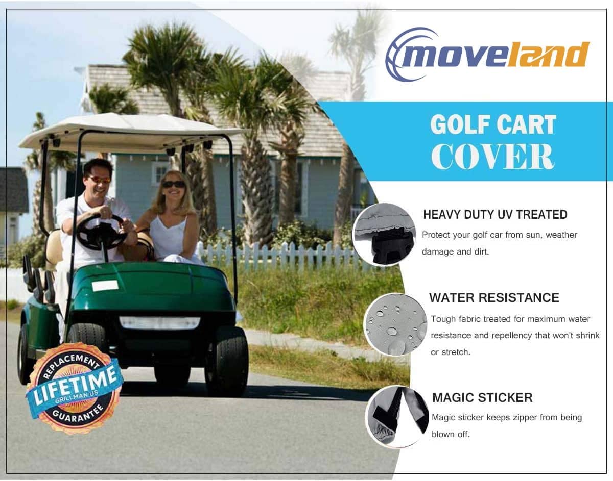 Moveland 2-passenger golf cart cover rear vent improves airflow and moisture control