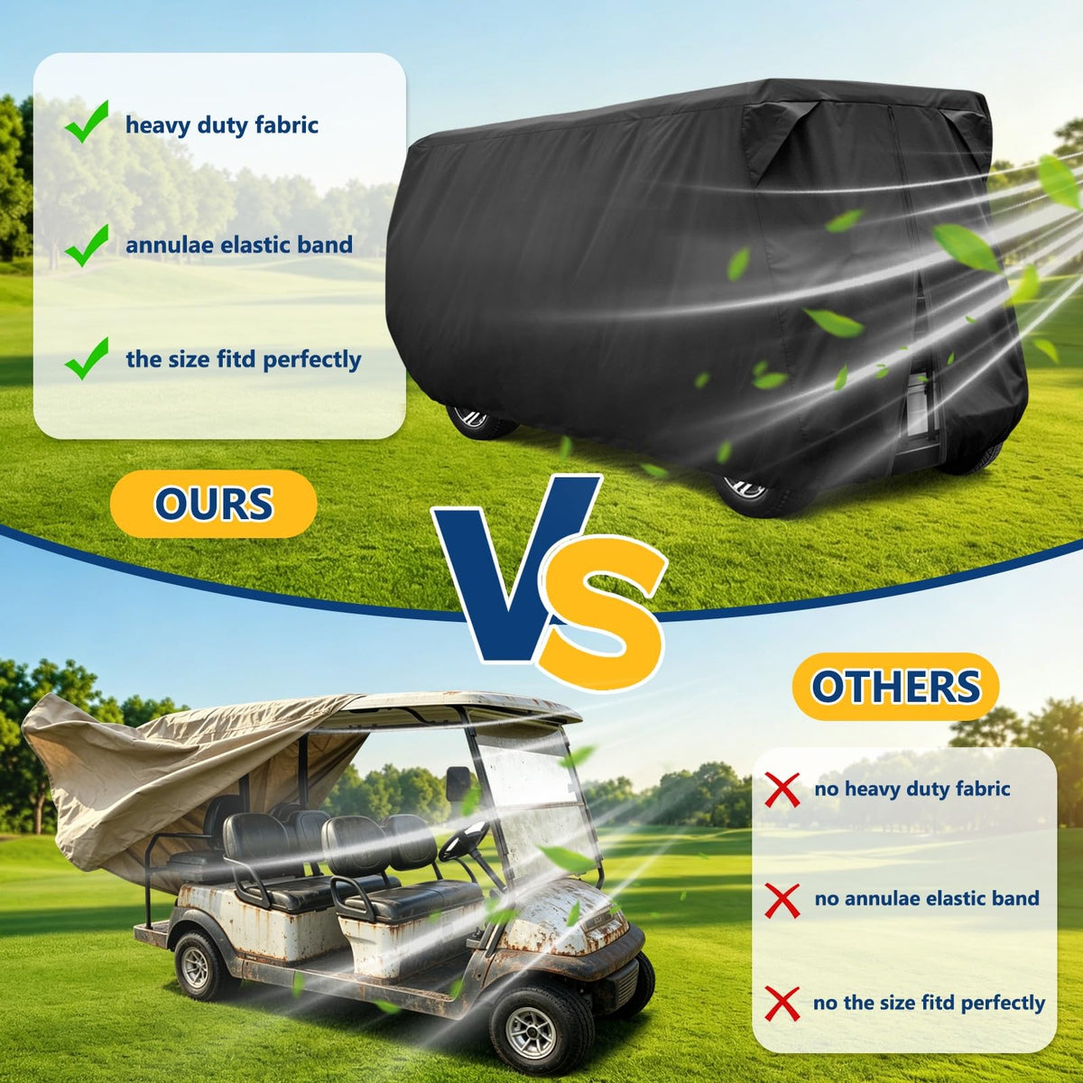 Moveland elastic bottom hem provides secure, custom-like fit on carts