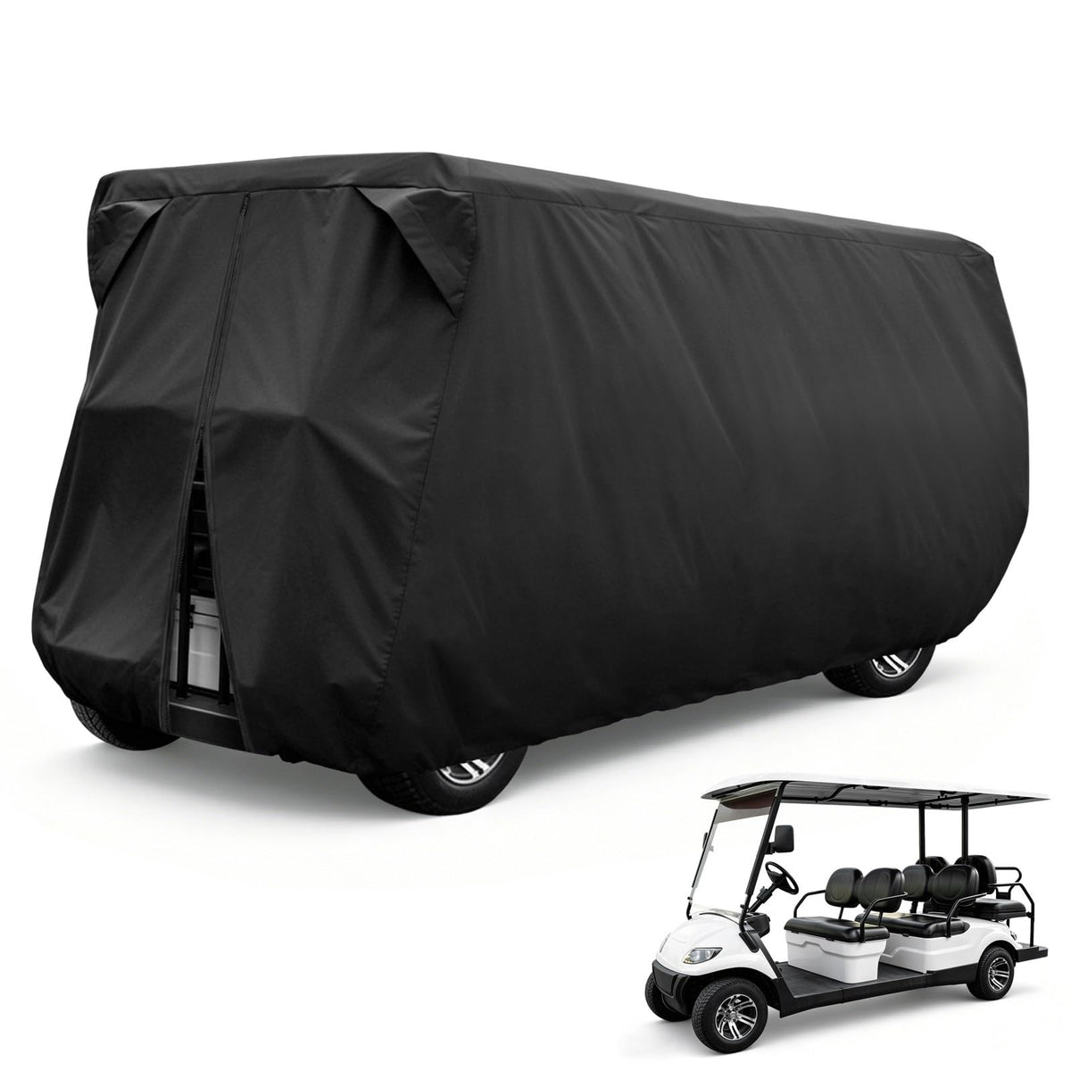 Moveland six‑passenger golf cart cover front view protects from dust and sun