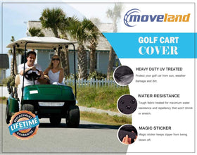 Moveland golf cart cover uses uv-durable material to resist sun exposure.