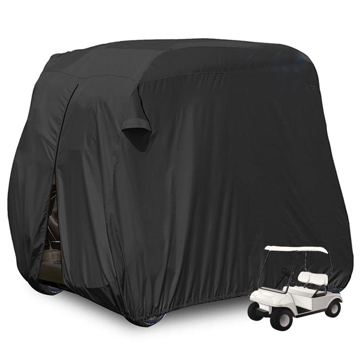 Moveland waterproof golf cart cover shielding from dust and rain outdoors