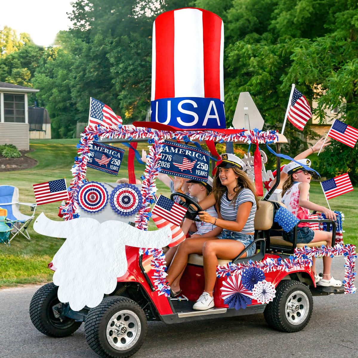 Movinpe 250 Years flags celebrate the 1776 2026 milestone during Independence Day parades