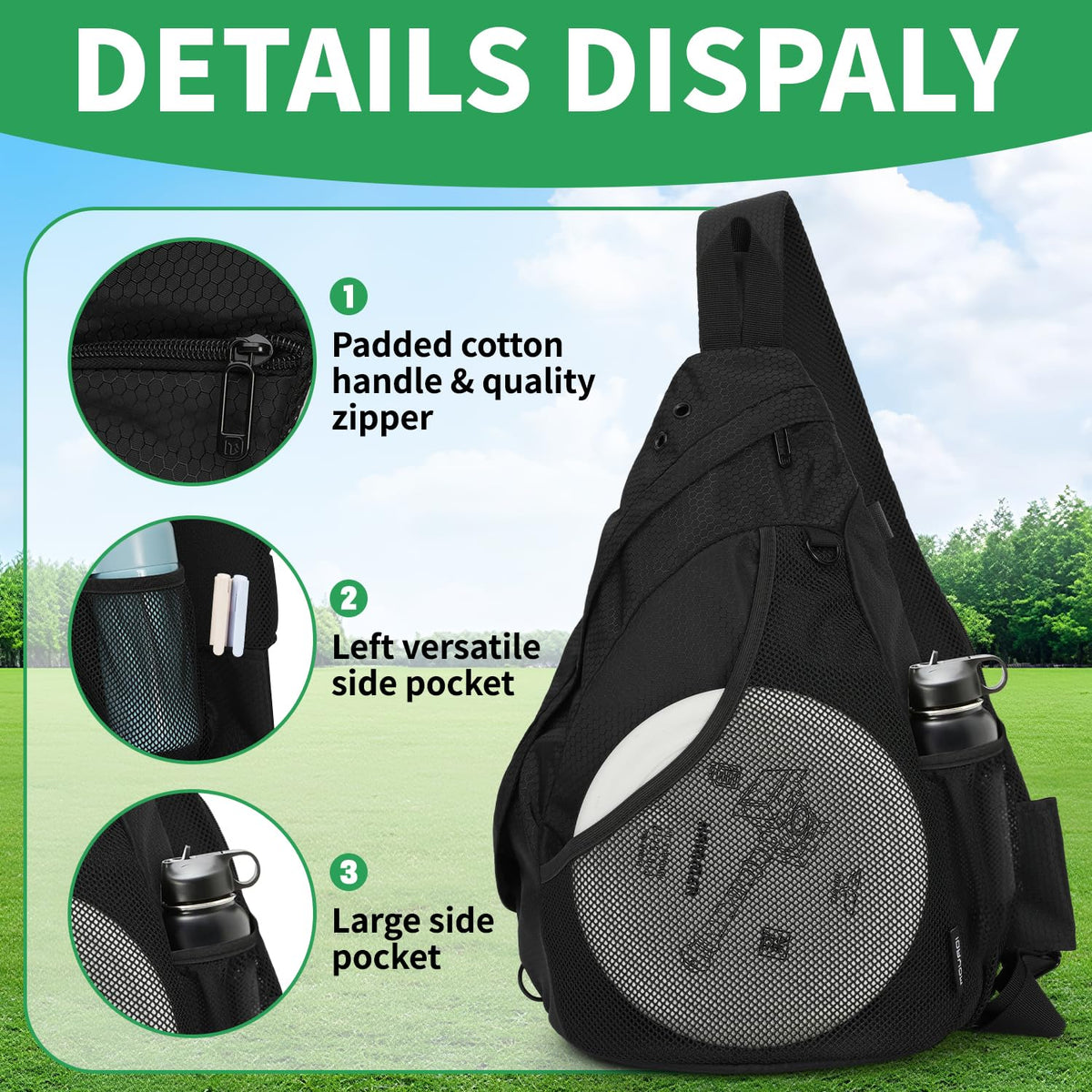 MOYAQI Disc Golf Bag side pockets keep towel and markers within easy reach