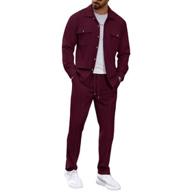 MQUN mens sweatsuits waffle fabric jacket top, soft and breathable for all-day comfort.
