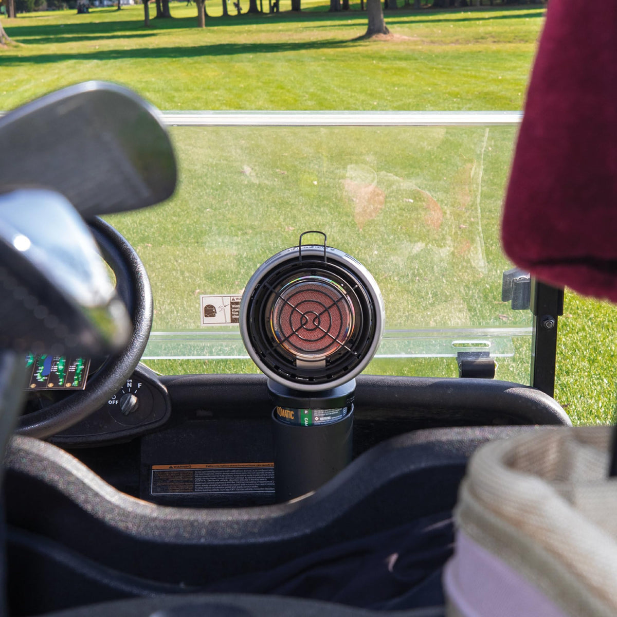 Mr Heater Golf Cart compact design keeps a portable heat option ready between holes.