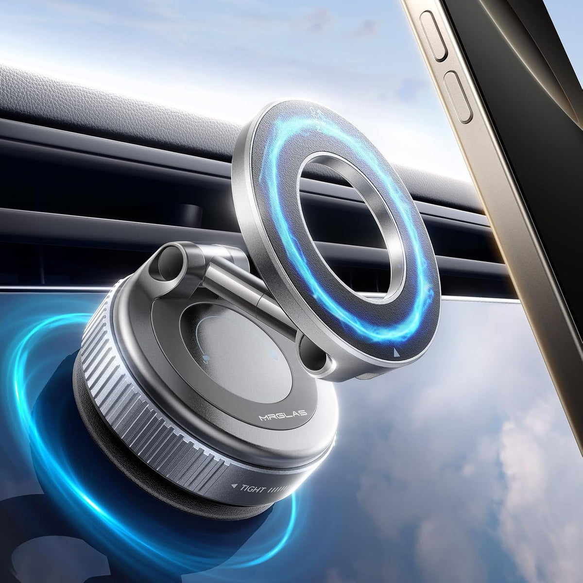 MRGLAS 2026 magnetic car mount with vacuum base delivers rock-solid attachment on smooth dashboards