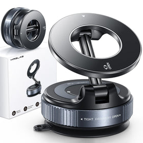 MRGLAS MagSafe car mount with 360° rotation for optimal viewing.