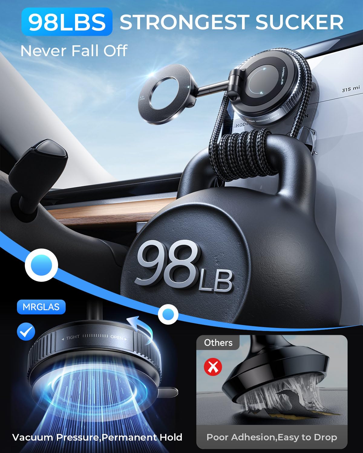 Round PC pad improves suction on textured surfaces.