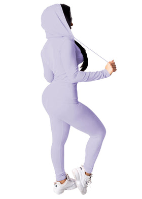 Mrskoala purple tracksuit set—soft material and full zipper for layering.