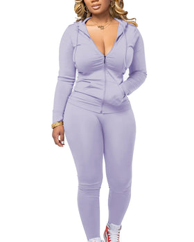 Mrskoala two-piece purple jogger set front view for versatile workouts and casual wear.