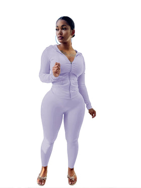 Mrskoala two-piece purple jogger set waistband close-up highlights comfortable fit and tummy control.