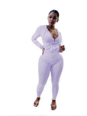 Mrskoala two-piece purple jogger set in action during gym cardio session.