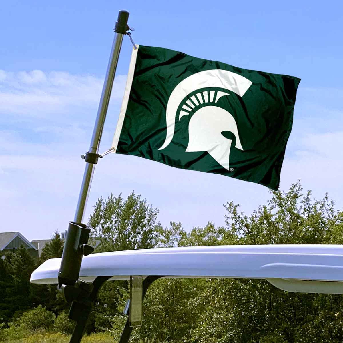 MSU Spartans adjustable bracket mounted on a golf cart frame