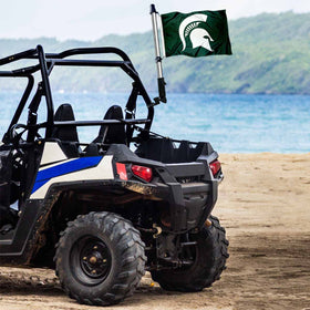 MSU Spartans mounting clips and hardware securing the flag