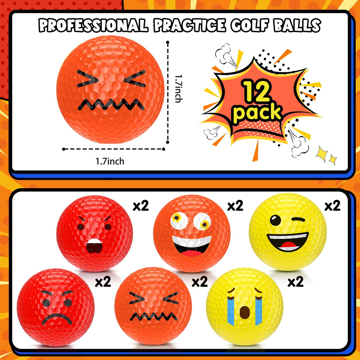Mudder emoticon-face golf ball orange wink for quick practice recognition