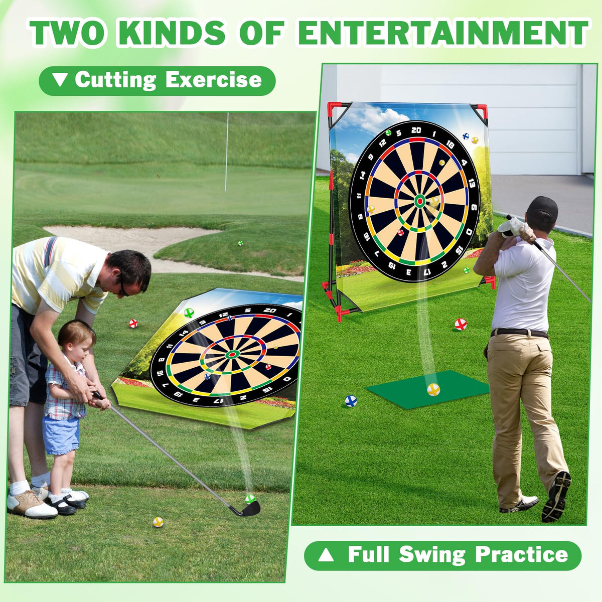 Mukum dual golf clubs displayed for portable practice.