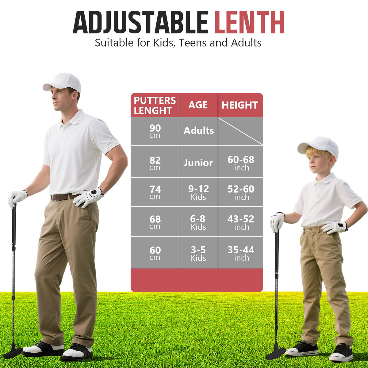 MultiOutools adjustable-length putter 60-90 cm for players of all heights