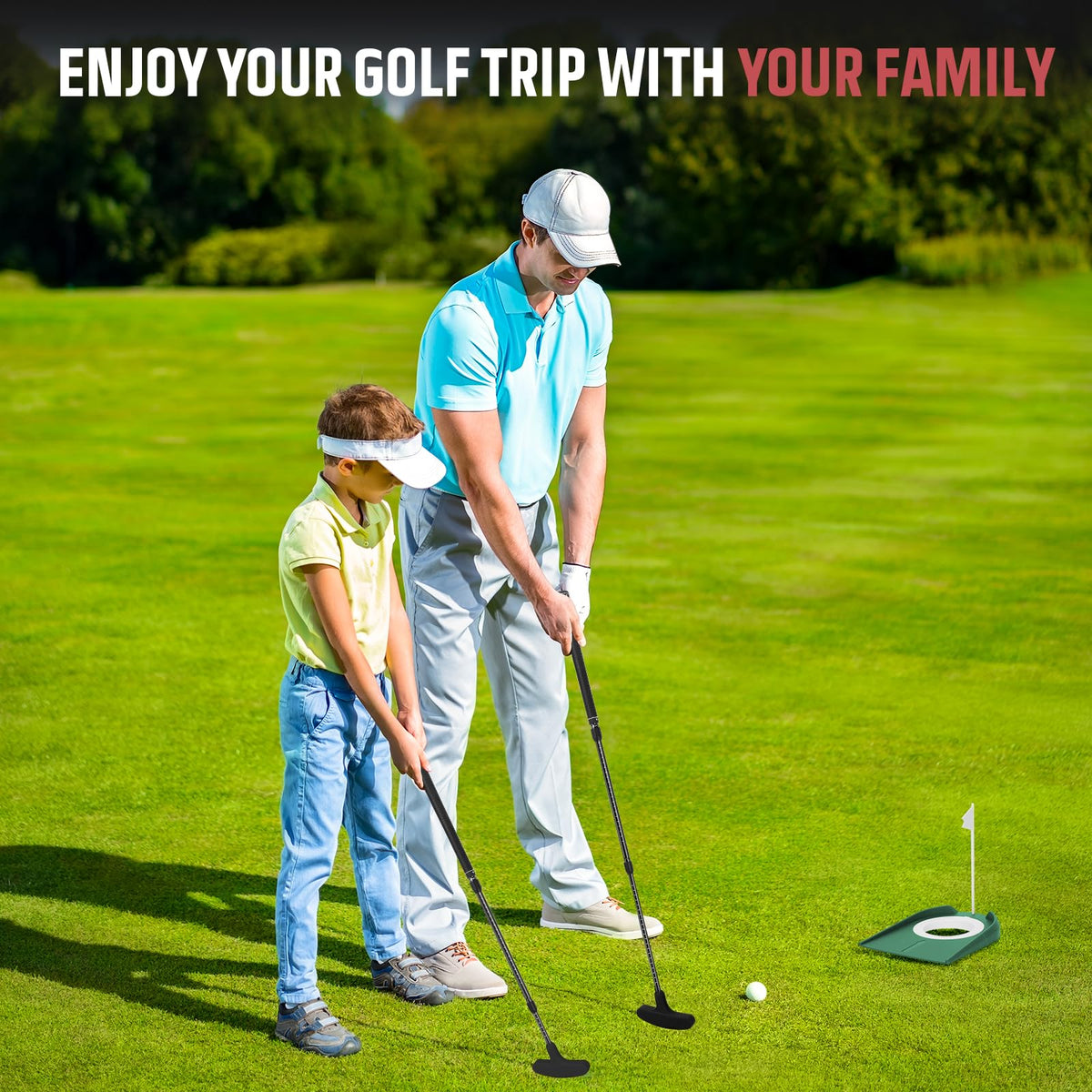 MultiOutools portable putter weighs 0.8 lb for easy indoor outdoor practice