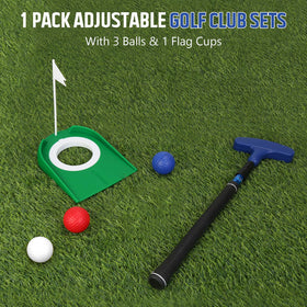 MultiOutools blue adjustable-putter set perfect for family practice.