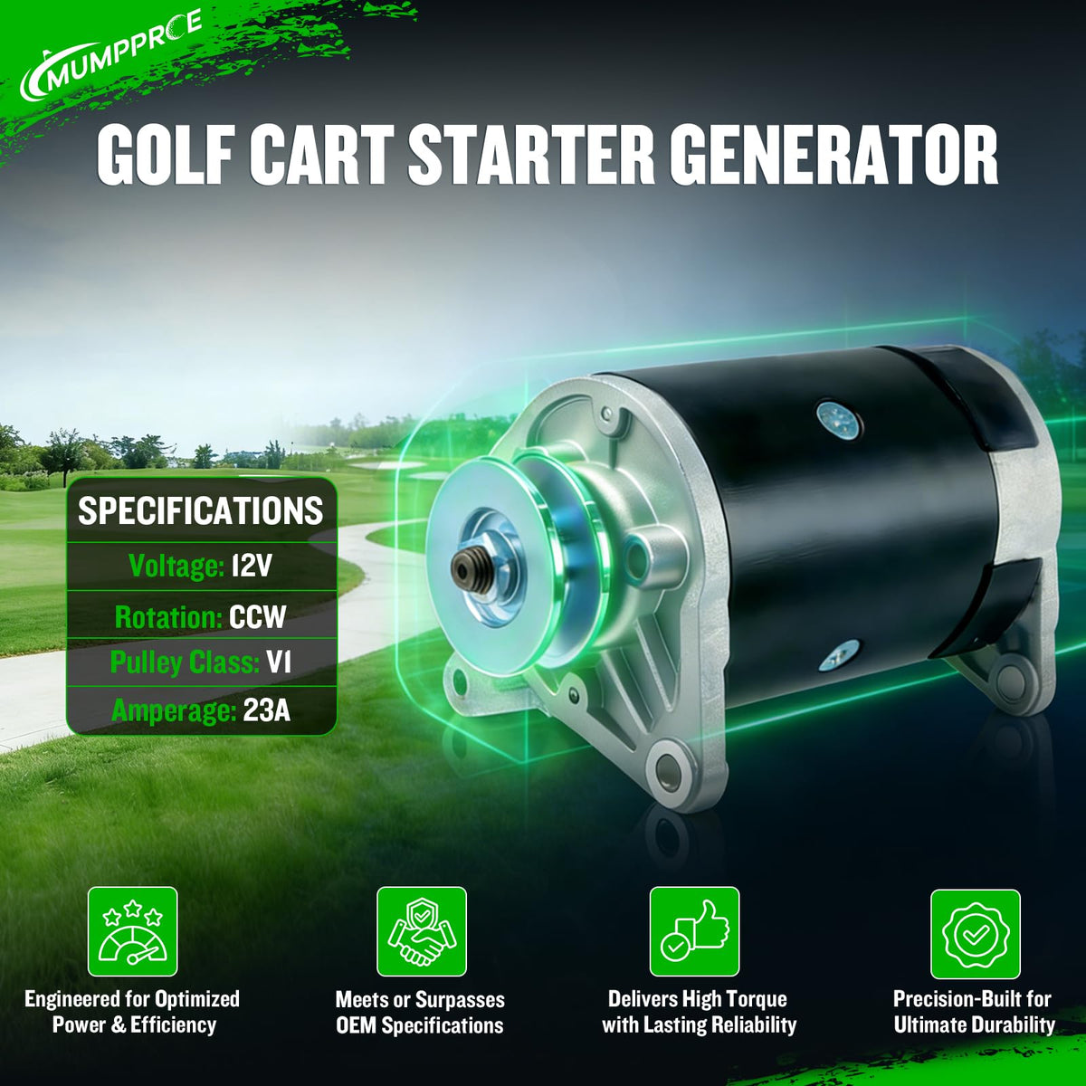 MUMPPRCE Club Car DS/Precedent starter, side view for easy installation