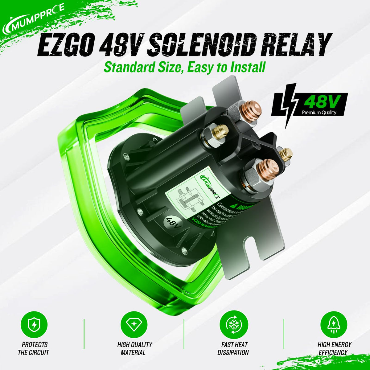 MUMPPRCE EZGO 48V solenoid relay installation view shows easy compatibility with TXT carts.