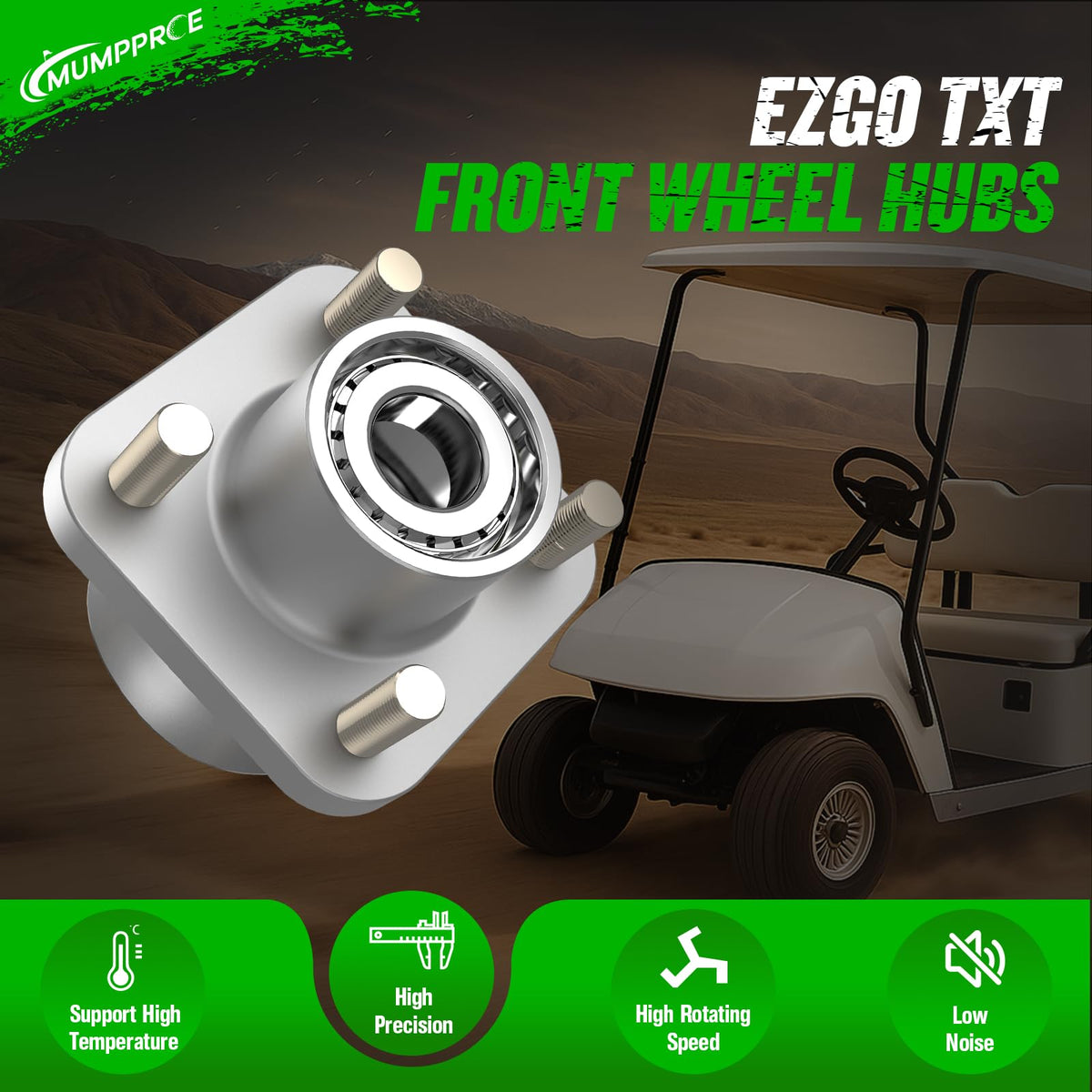 MUMPPRCE EZGO front wheel bearing with dust cover protects internals from debris.
