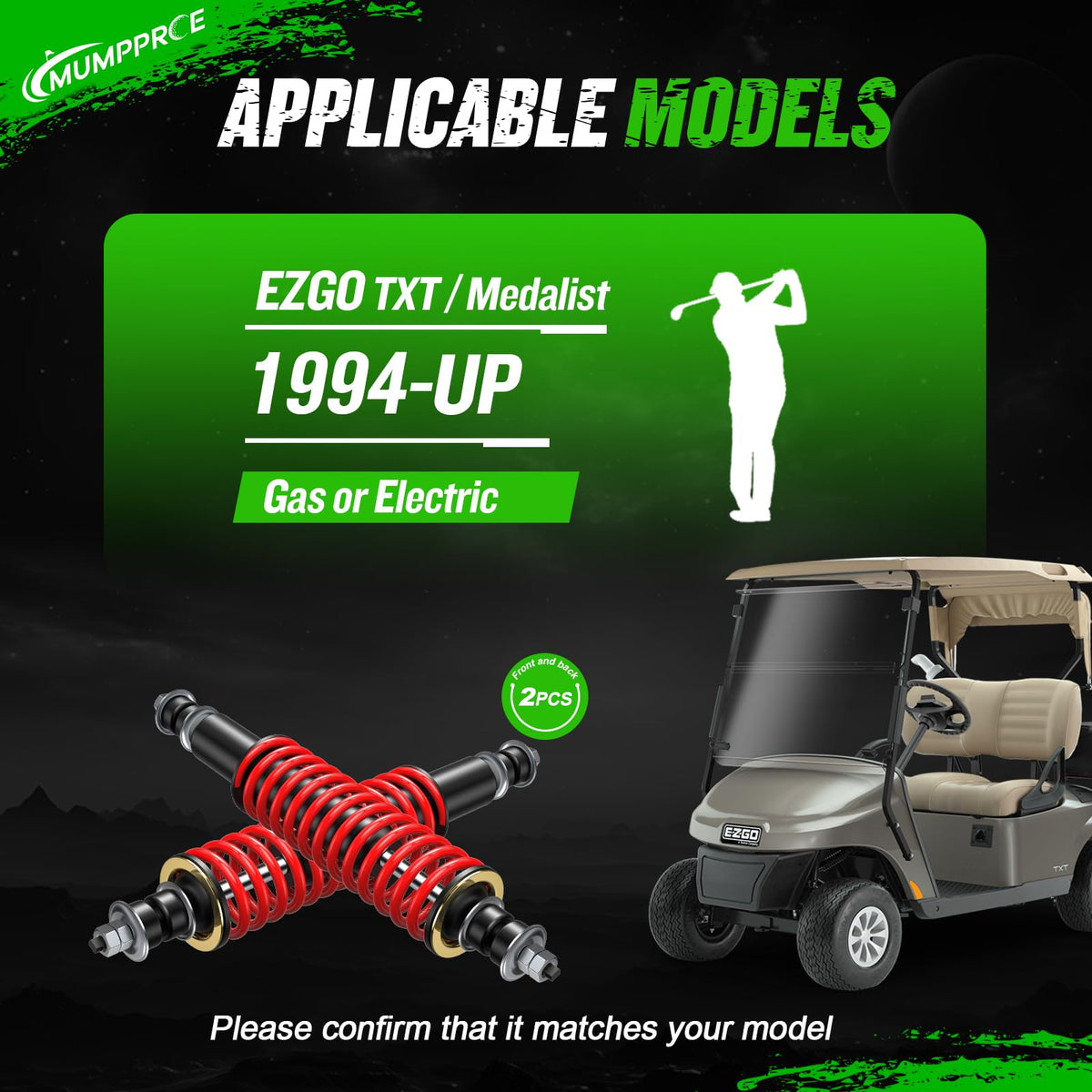 MUMPPRCE EZGO shock extender kit included for extended travel.