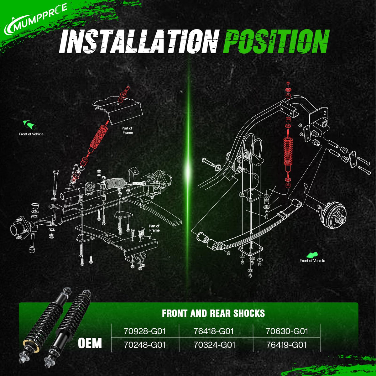MUMPPRCE EZGO TXT front and rear shocks in red kit.