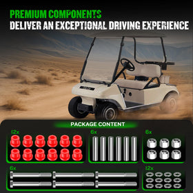 Polyurethane vs rubber comparison image highlights upgraded EZGO TXT bushings.