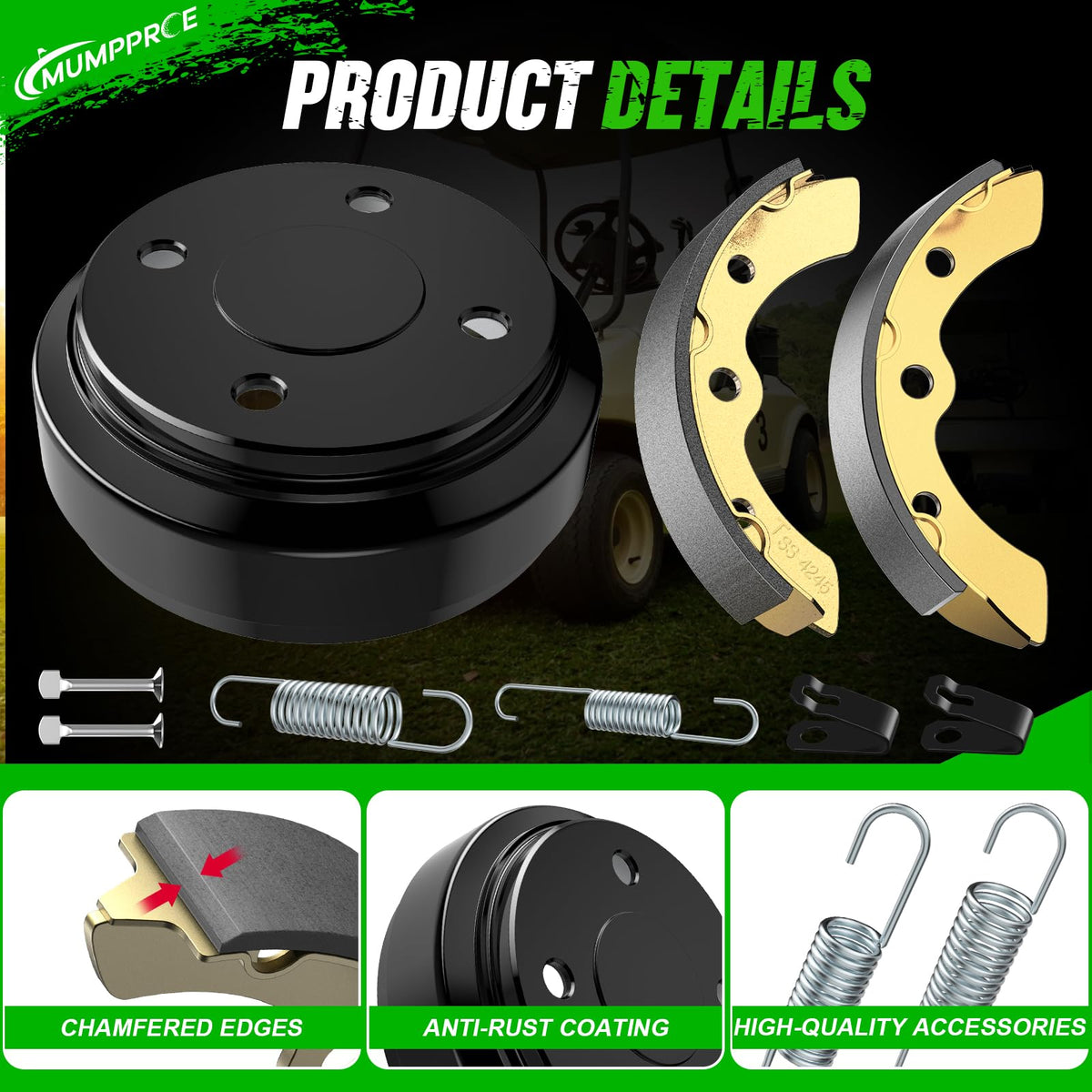 MUMPPRCE golf cart brake system installation scene illustrates straightforward replacement steps