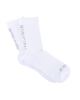 MUNICIPAL Golf Crew Socks with a vertical back logo for stylish course comfort.